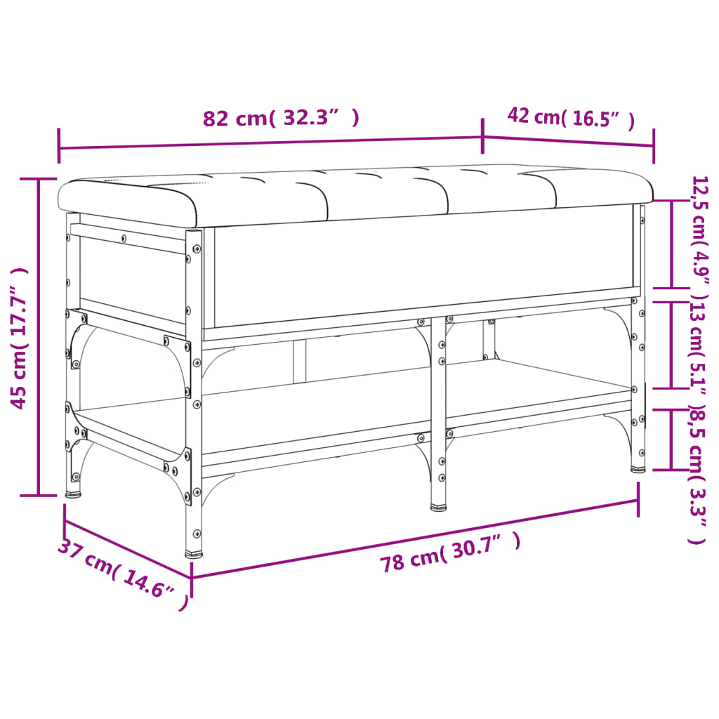 Schoenenbank 82x42x45 cm bewerkt hout eikenkleurig