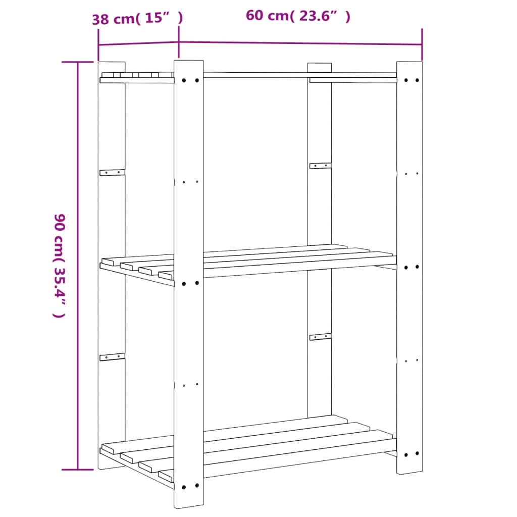 Opbergrek 5-laags 170x38x170 cm massief grenenhout