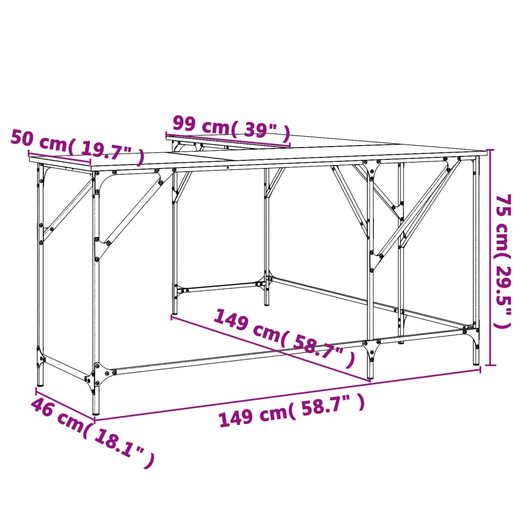 Bureau 149x149x75 cm bewerkt hout eikenkleurig