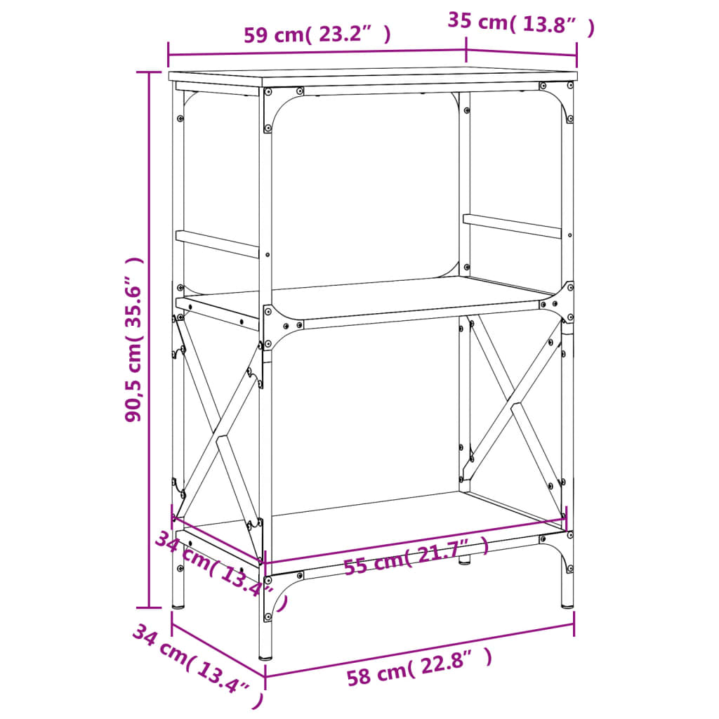 Boekenkast 3-laags 59x35x90,5 cm bewerkt hout