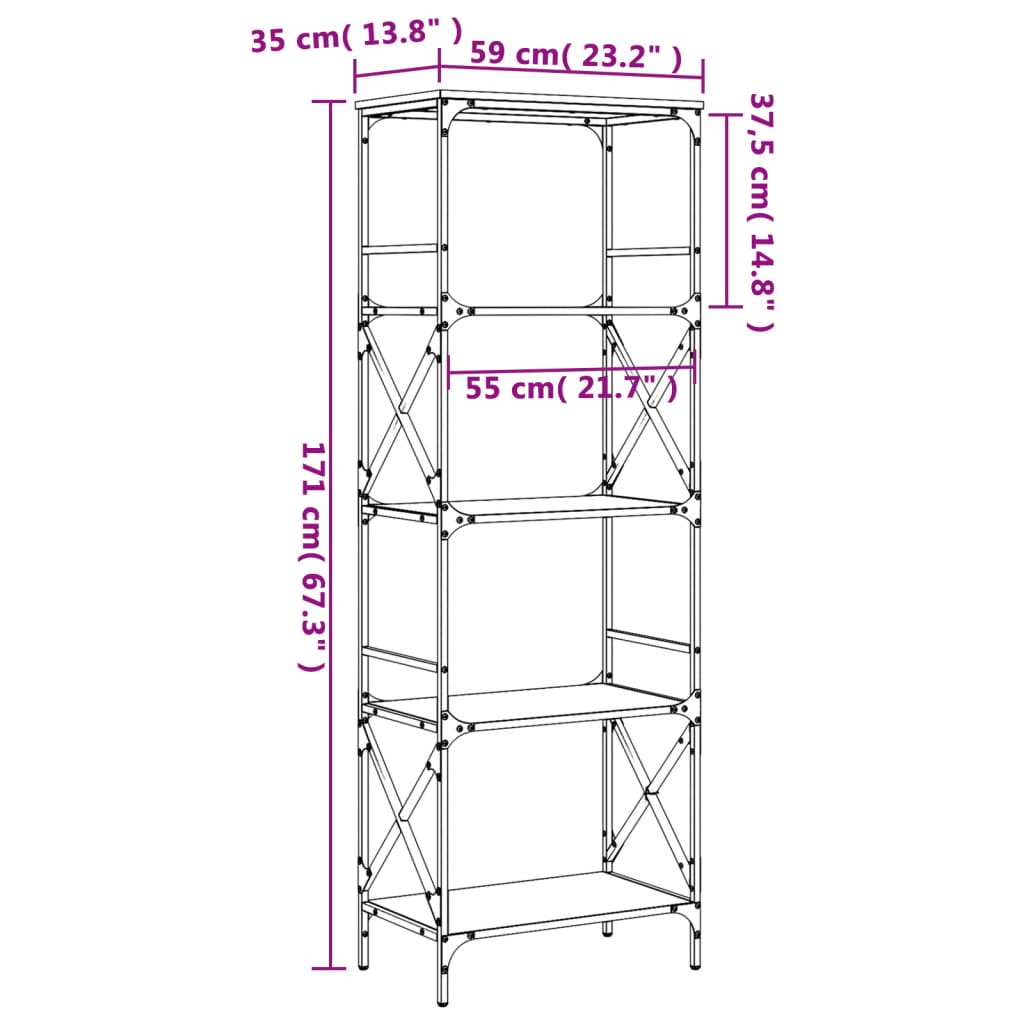 Boekenkast 3-laags 59x35x90,5 cm bewerkt hout