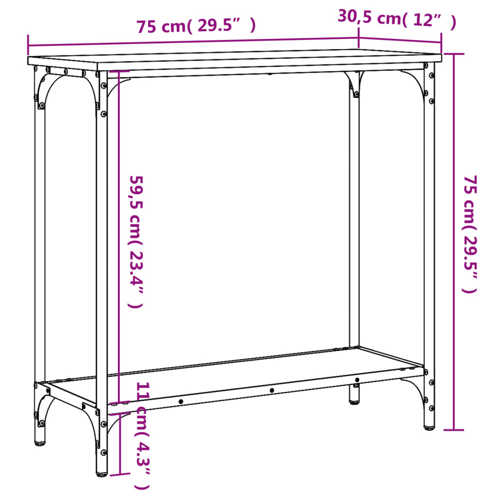 Wandtafel 75x30,5x75 cm bewerkt hout eikenkleurig