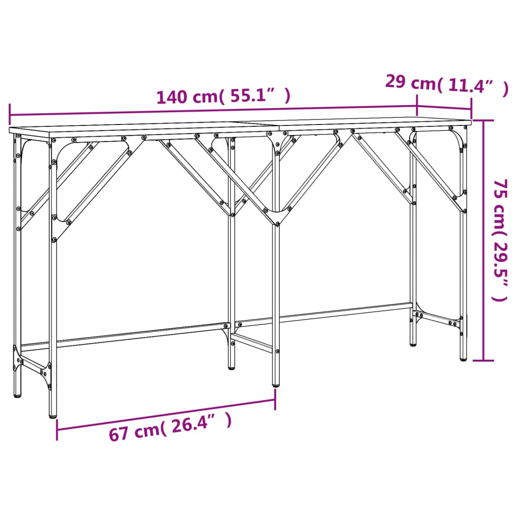 Wandtafel 140x29x75 cm bewerkt hout