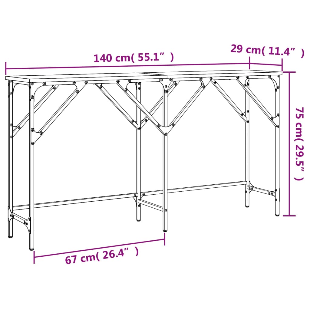 Wandtafel 140x29x75 cm bewerkt hout