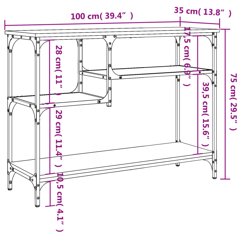 Wandtafel met schappen 100x35x75 cm