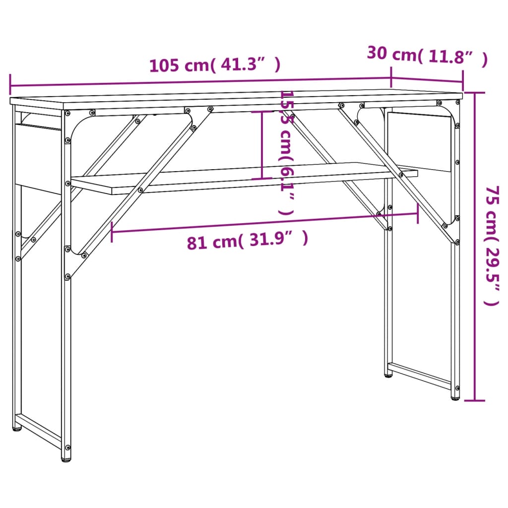 Wandtafel met schap 105x30x75 cm bewerkt hout