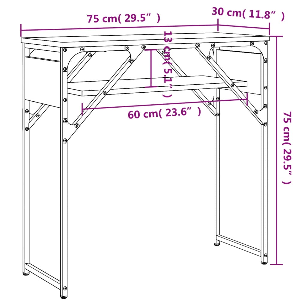 Wandtafel met schap 105x30x75 cm bewerkt hout