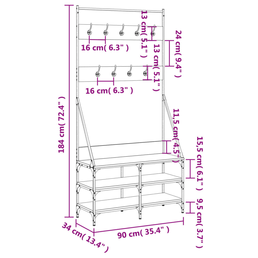 Kledingrek met schoenenrek 90x34x184 cm