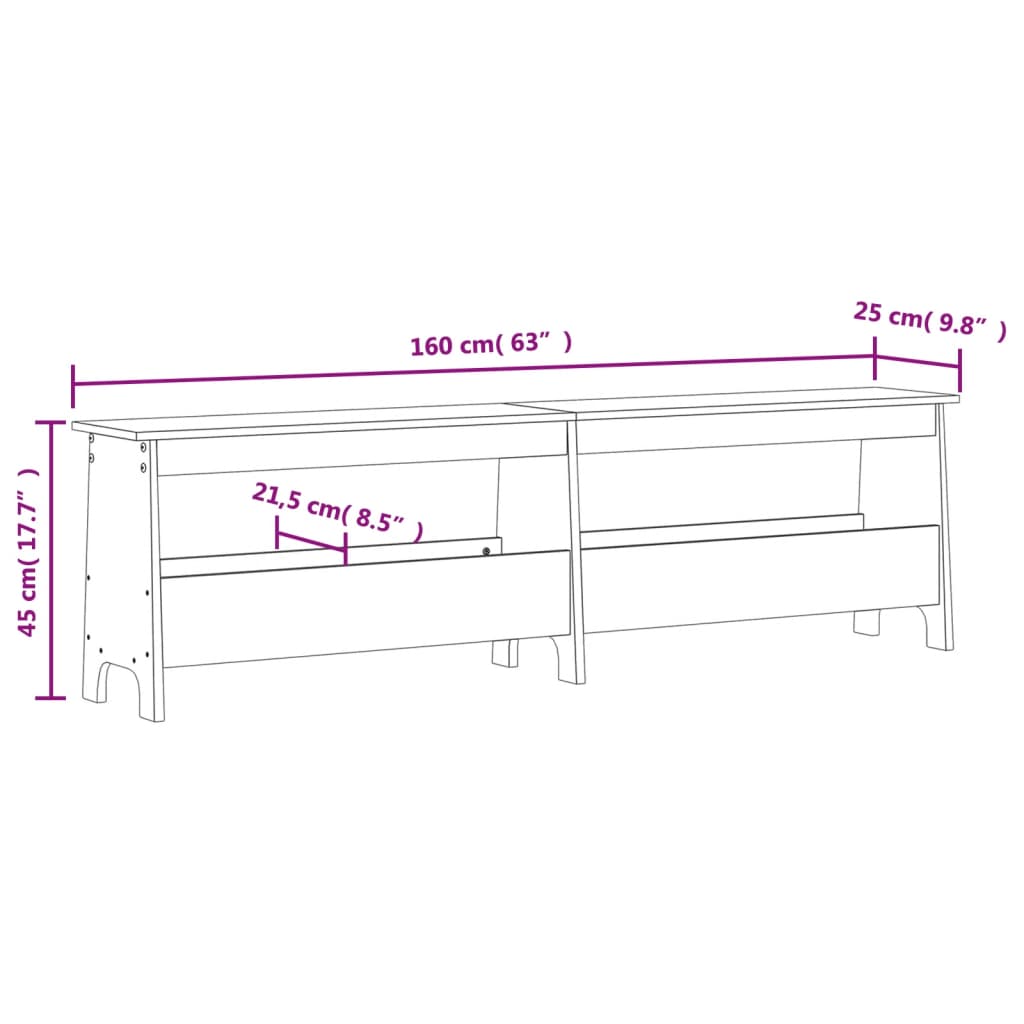 Halbankje 160x28x45 cm massief grenenhout