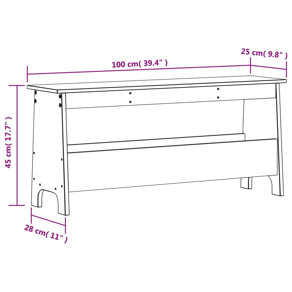 Halbankje 160x28x45 cm massief grenenhout