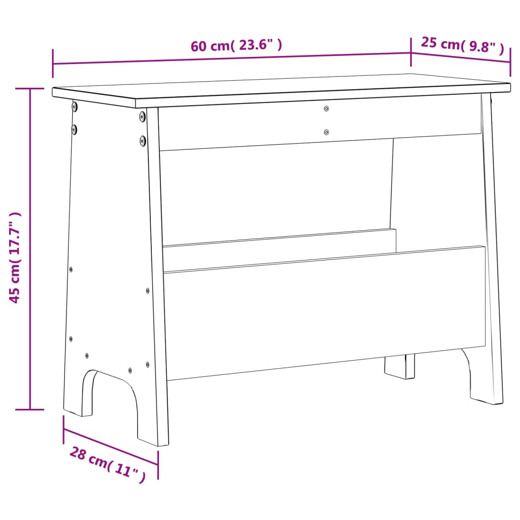 Halbankje 160x28x45 cm massief grenenhout