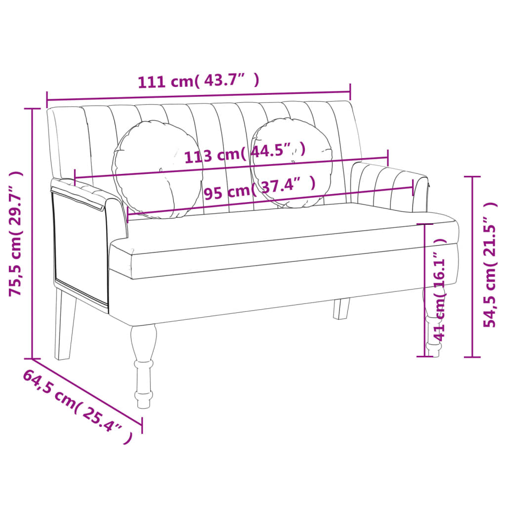 Bankje met kussens 113x64,5x75,5 cm stof