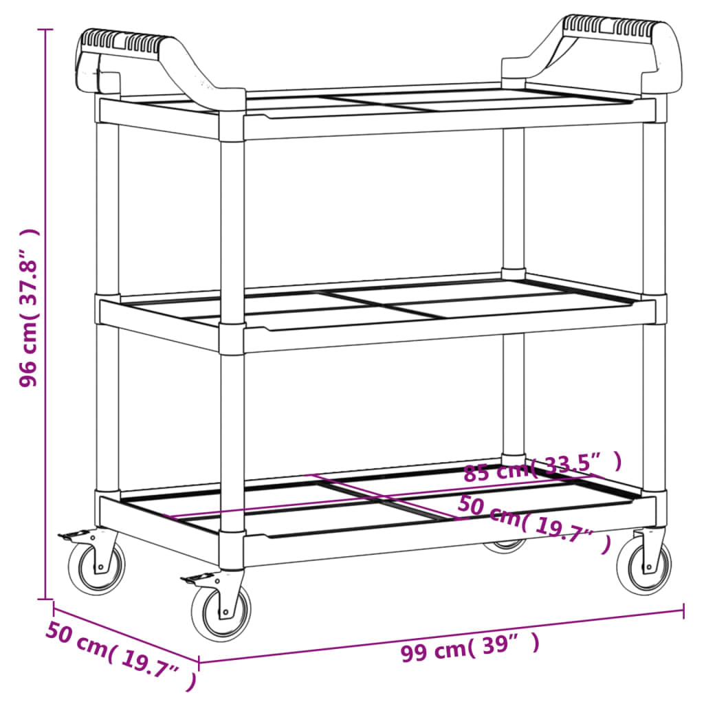 Trolley 3-laags 77x34x72 cm aluminium