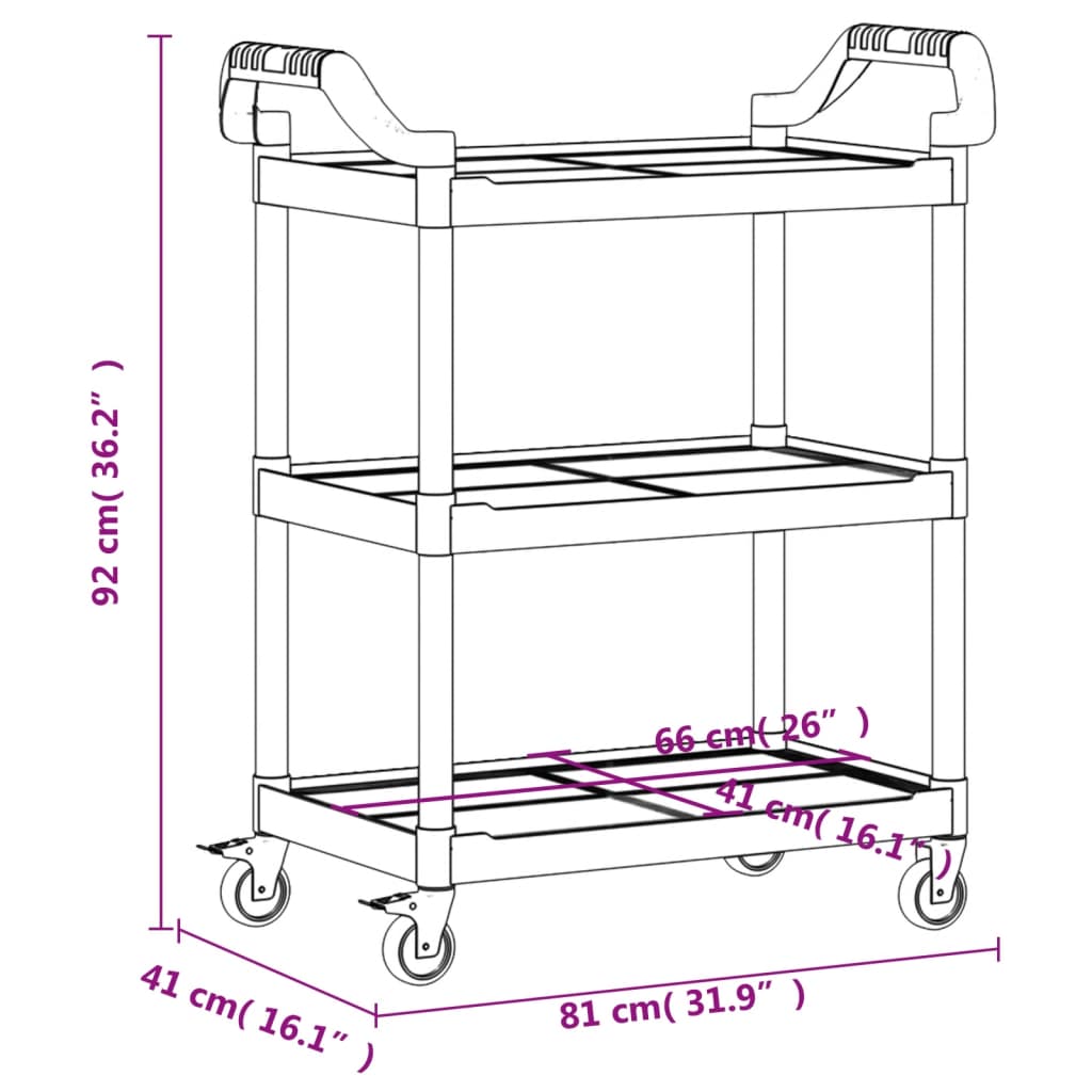 Trolley 3-laags 77x34x72 cm aluminium