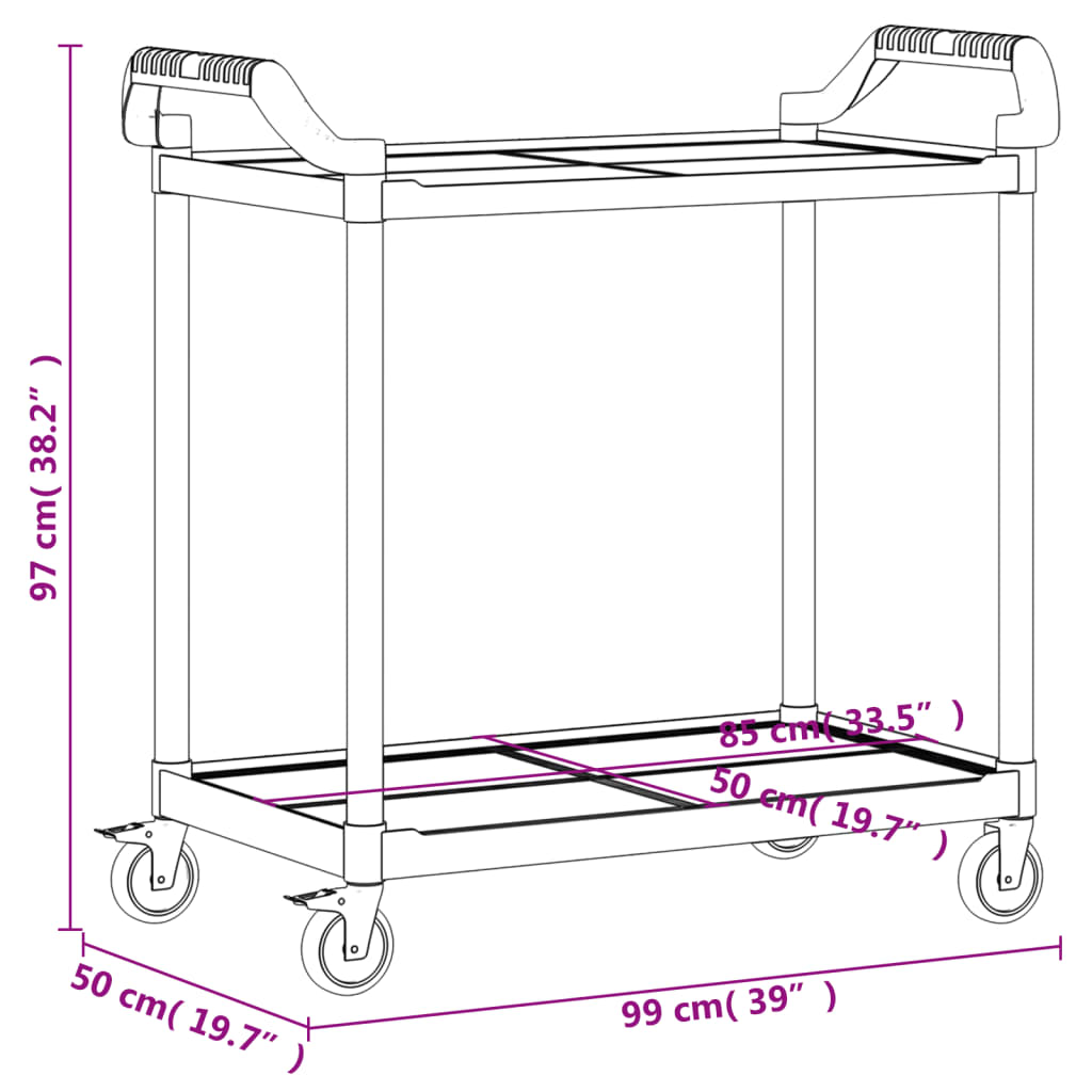 Trolley 2-laags 99x50x97 cm aluminium