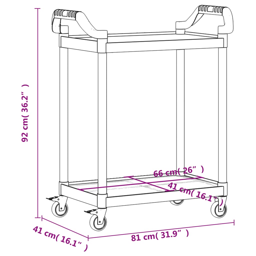 Trolley 2-laags 99x50x97 cm aluminium