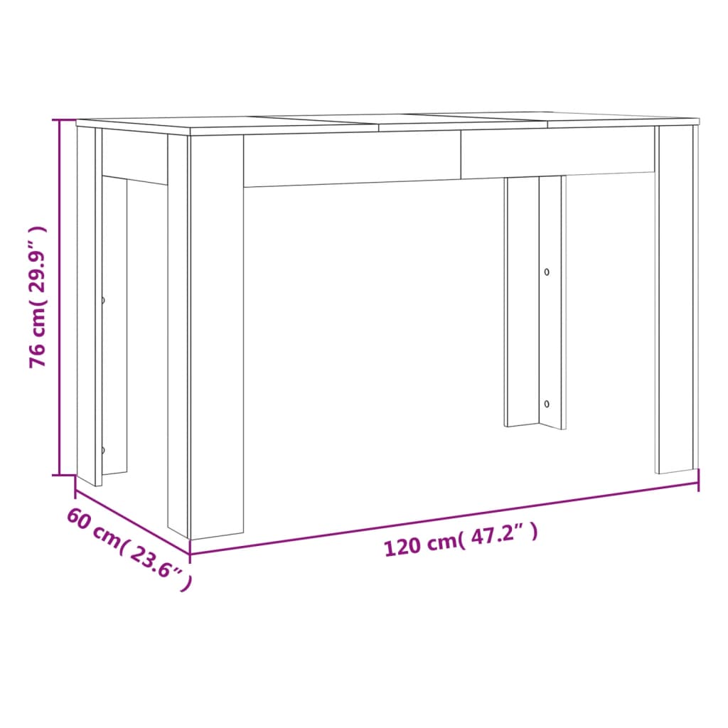 Eettafel 120x60x76 cm bewerkt hout