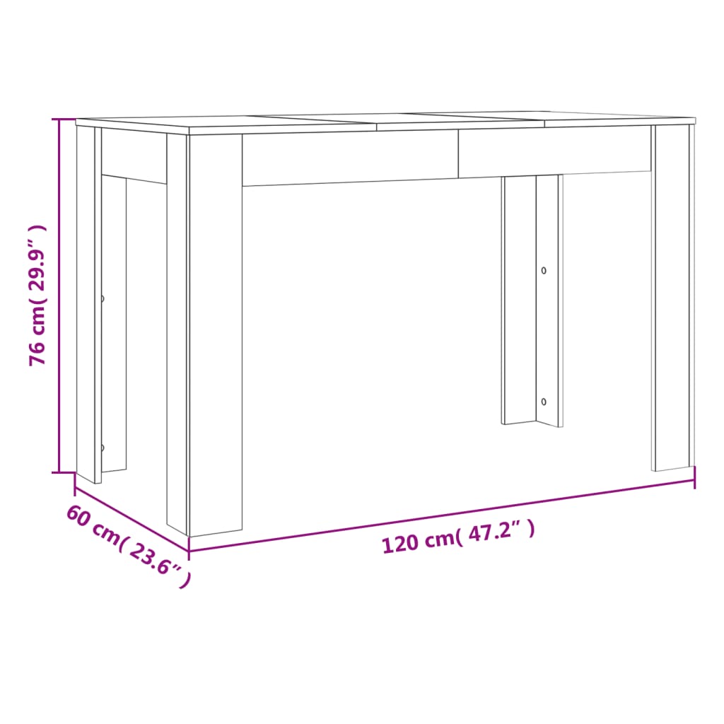 Eettafel 120x60x76 cm bewerkt hout