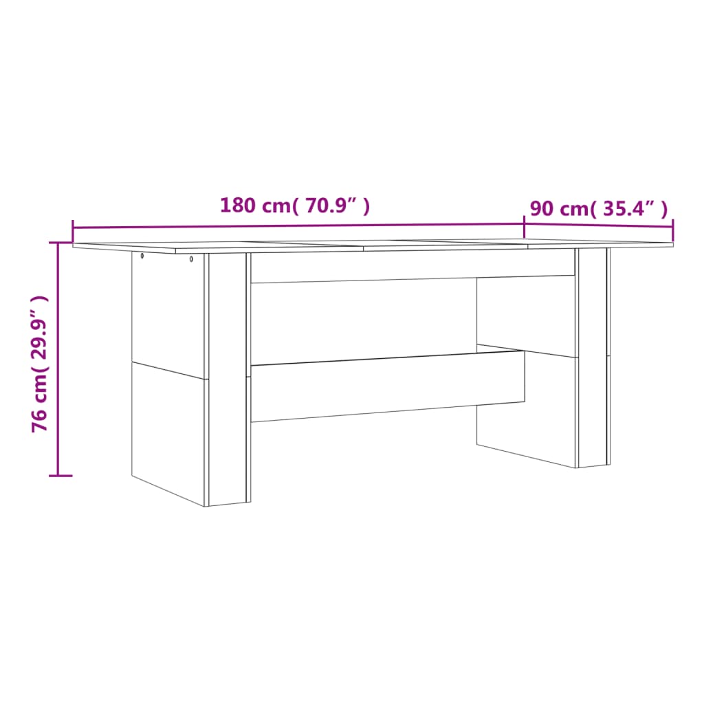 Eettafel 180x90x76 cm bewerkt hout