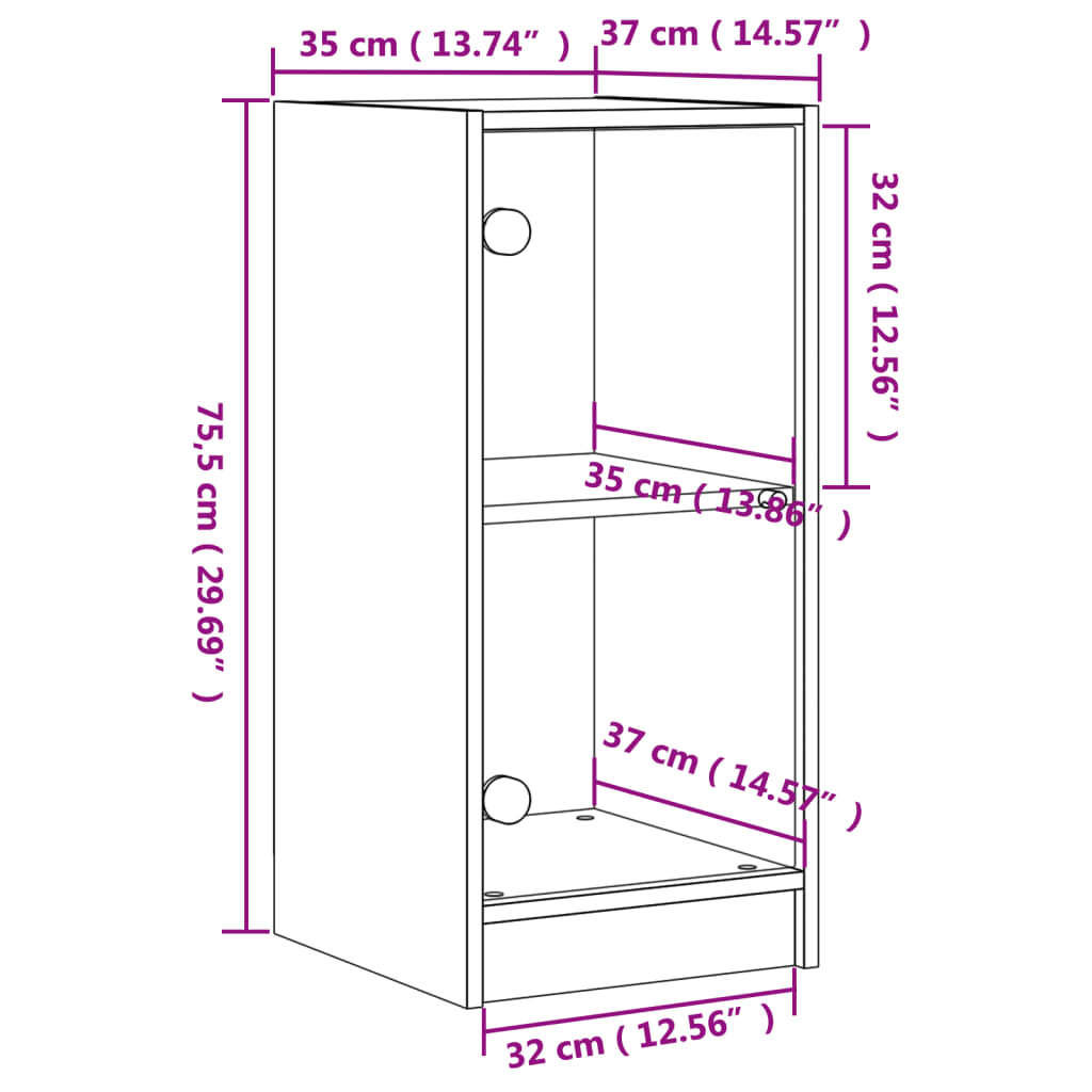 Bijzetkast met glazen deuren 35x37x75,5 cm