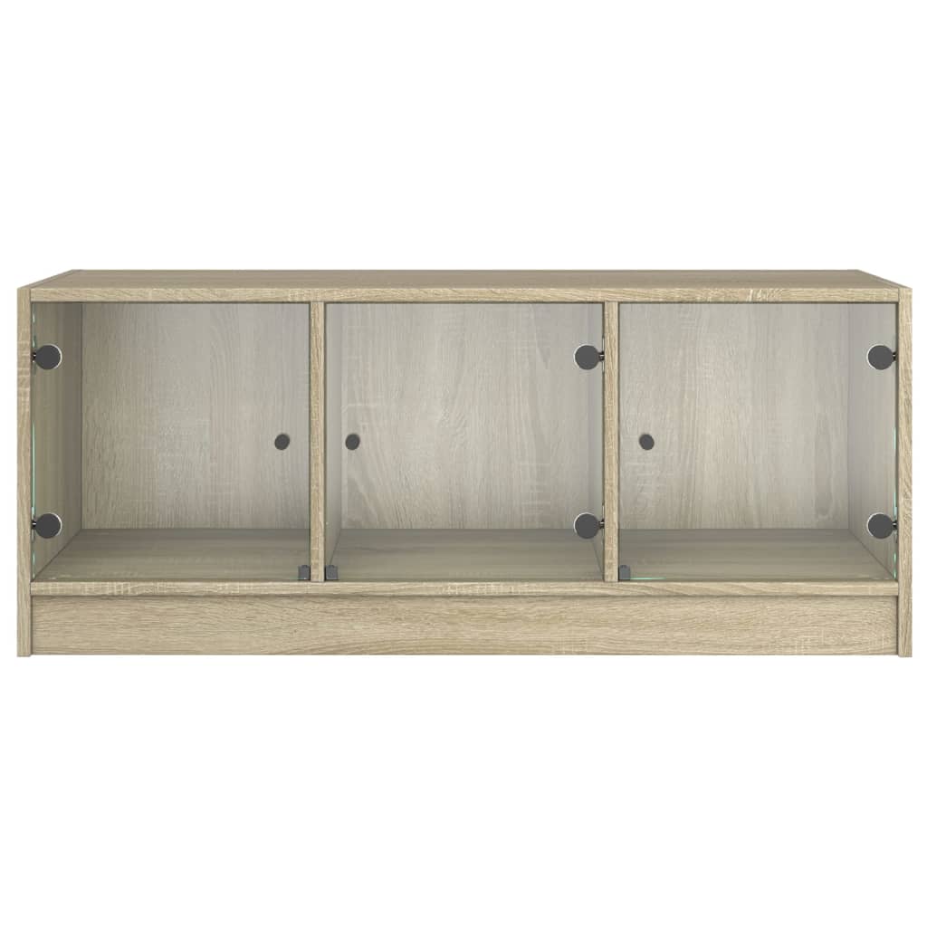 Salontafel met glazen deuren 102x50x42 cm eikenkleurig