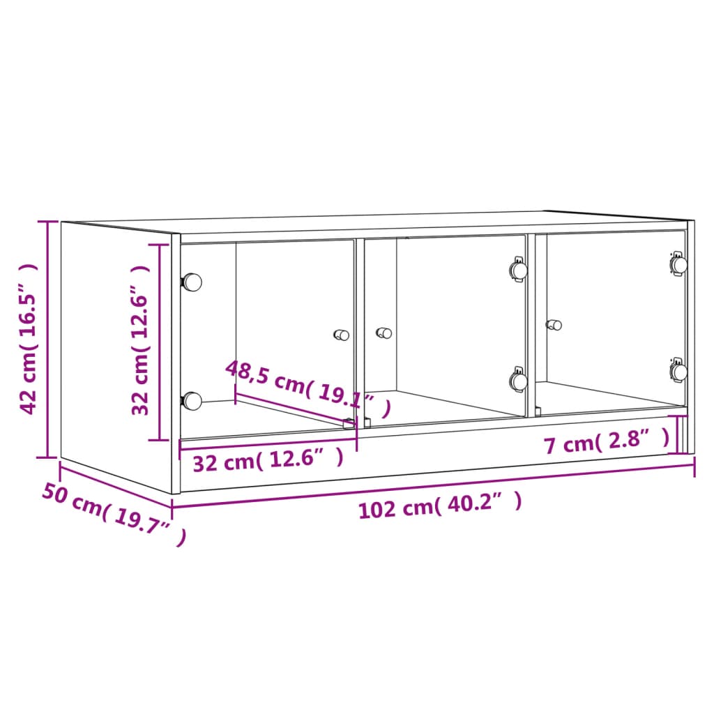 Salontafel met glazen deuren 102x50x42 cm eikenkleurig