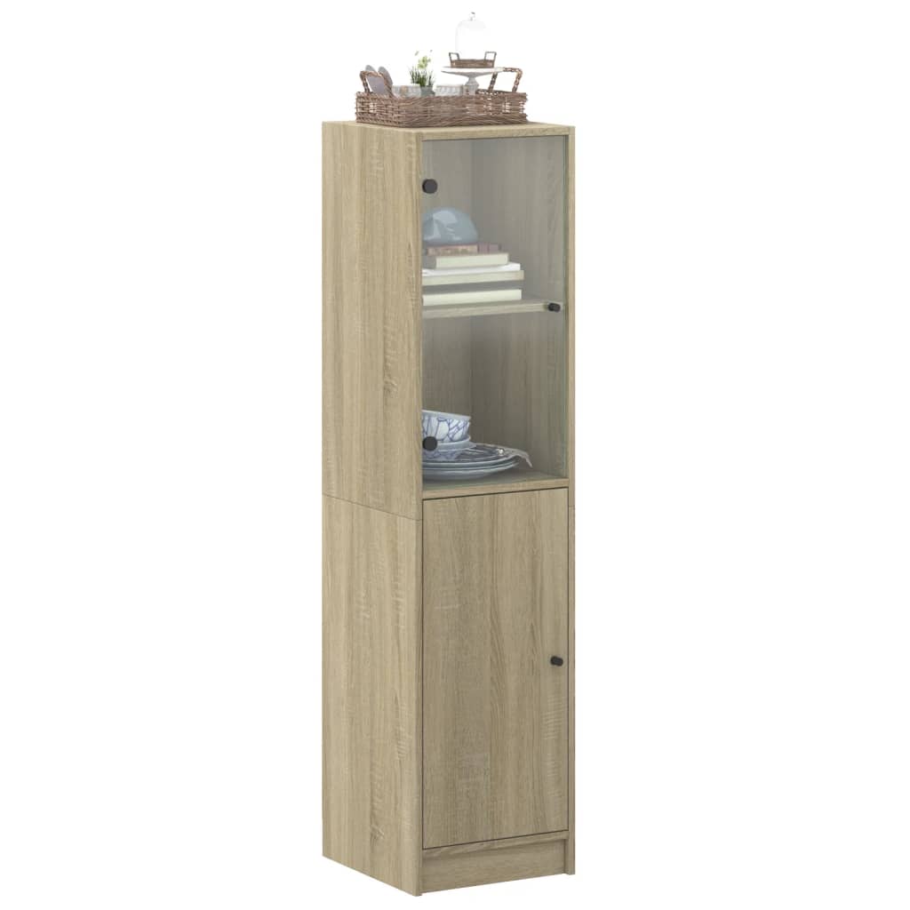 Hoge kast met glazen deur 35x37x142 cm eikenkleurig