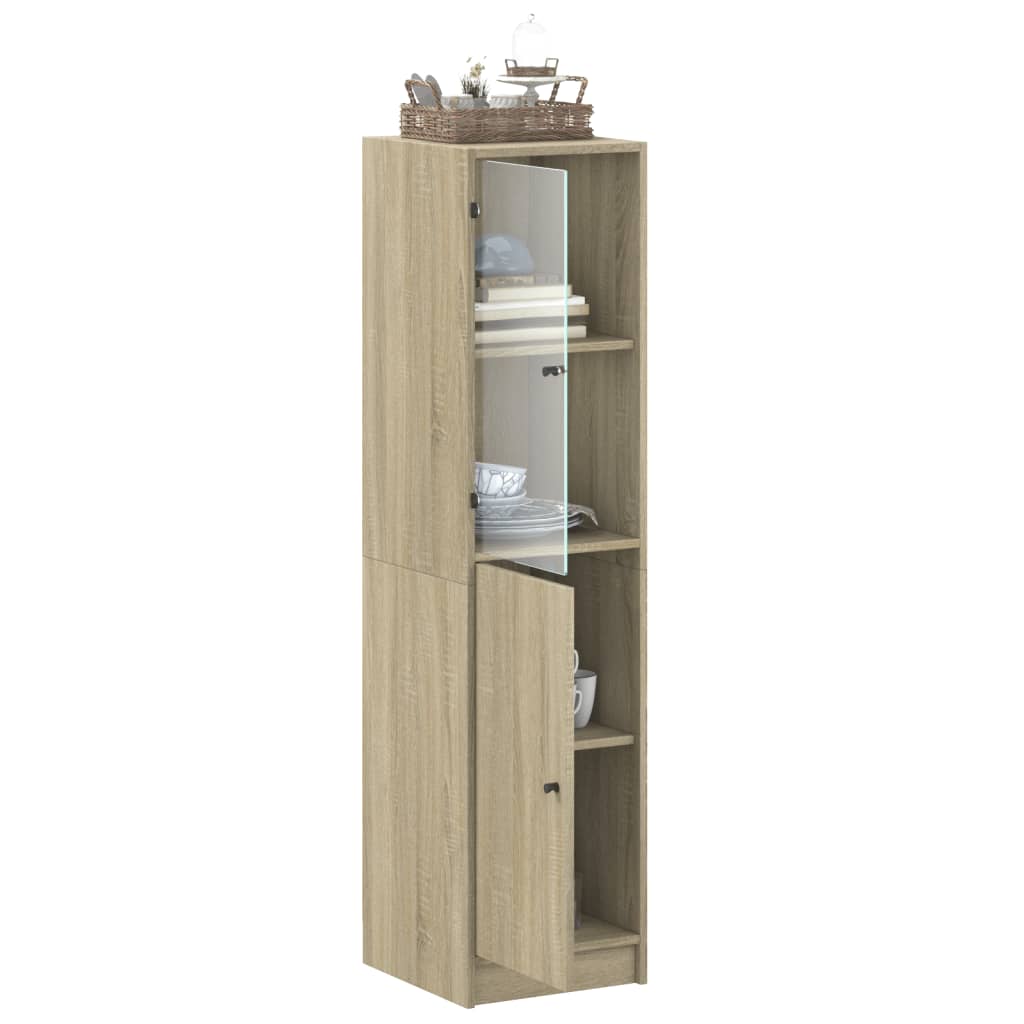 Hoge kast met glazen deur 35x37x142 cm eikenkleurig