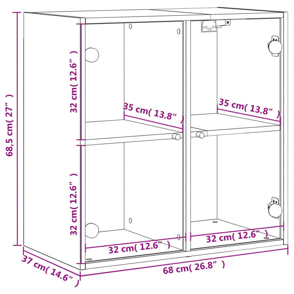 Wandkast met glazen deuren 68x37x68,5 cm