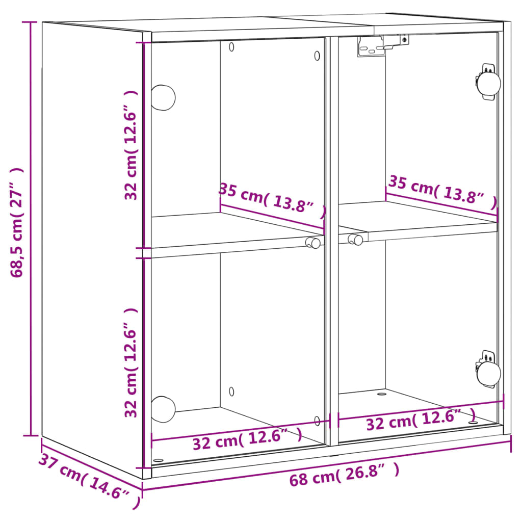 Wandkast met glazen deuren 68x37x68,5 cm