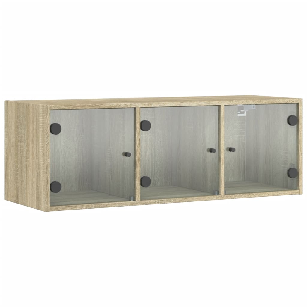 Wandkast met glazen deuren 102x37x35 cm eikenkleurig