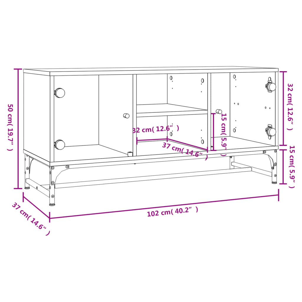 Tv-meubel met glazen deuren 102x37x50 cm