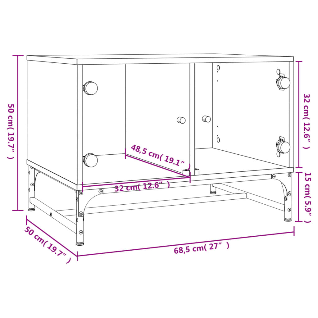 Salontafel met glazen deuren 68,5x50x50 cm