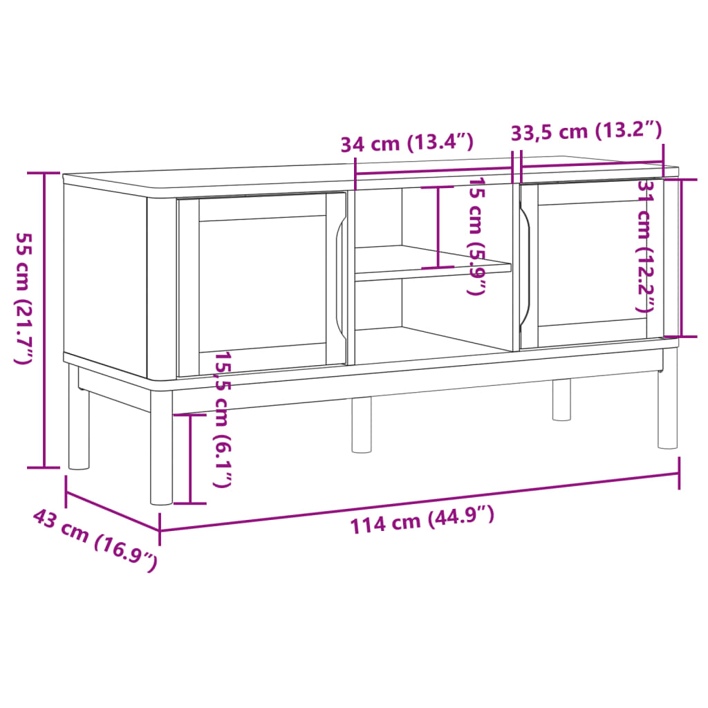 Tv-meubel FLORO 114x43x55 cm massief grenenhout