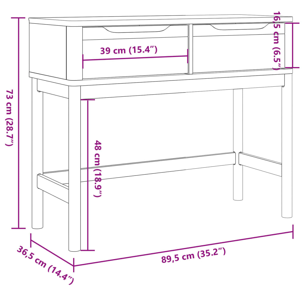 Wandtafel FLORO 89,5x36,5x73 cm massief grenenhout