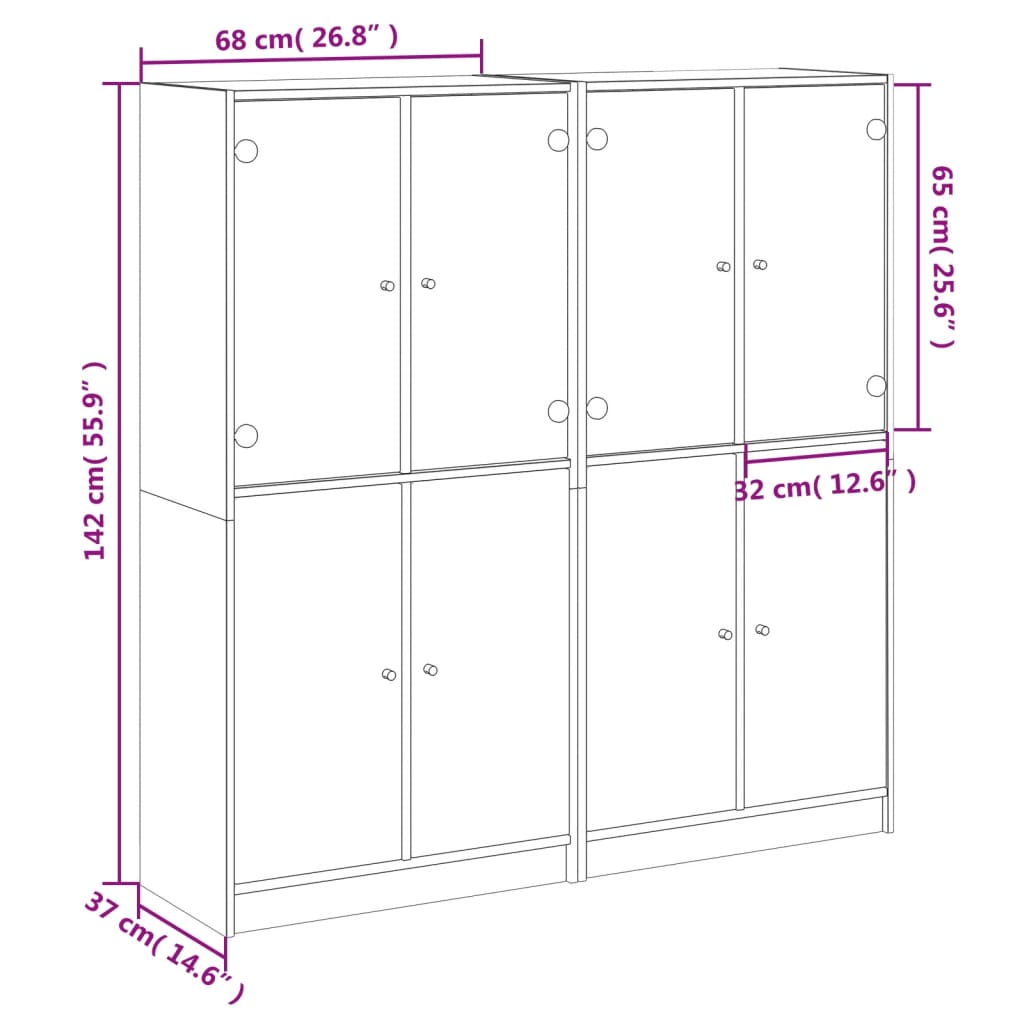 Boekenkast met deuren 136x37x142 cm bewerkt hout