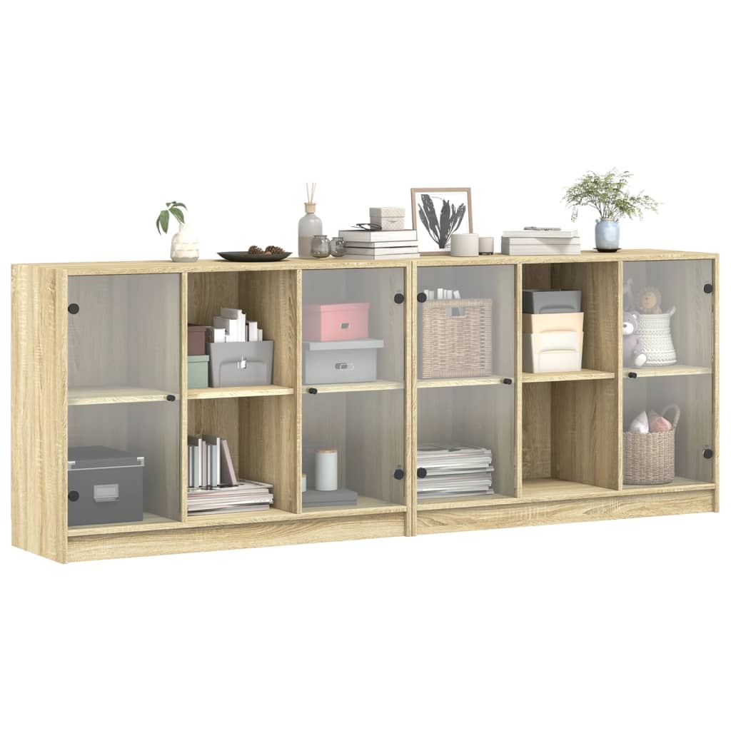 Boekenkast met deuren 204x37x75 cm hout eikenkleurig