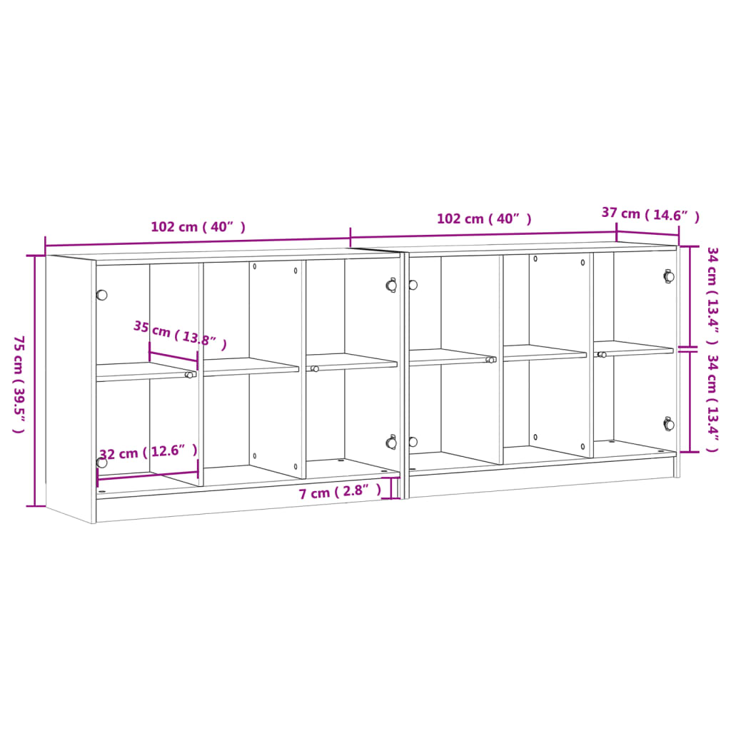 Boekenkast met deuren 204x37x75 cm hout eikenkleurig