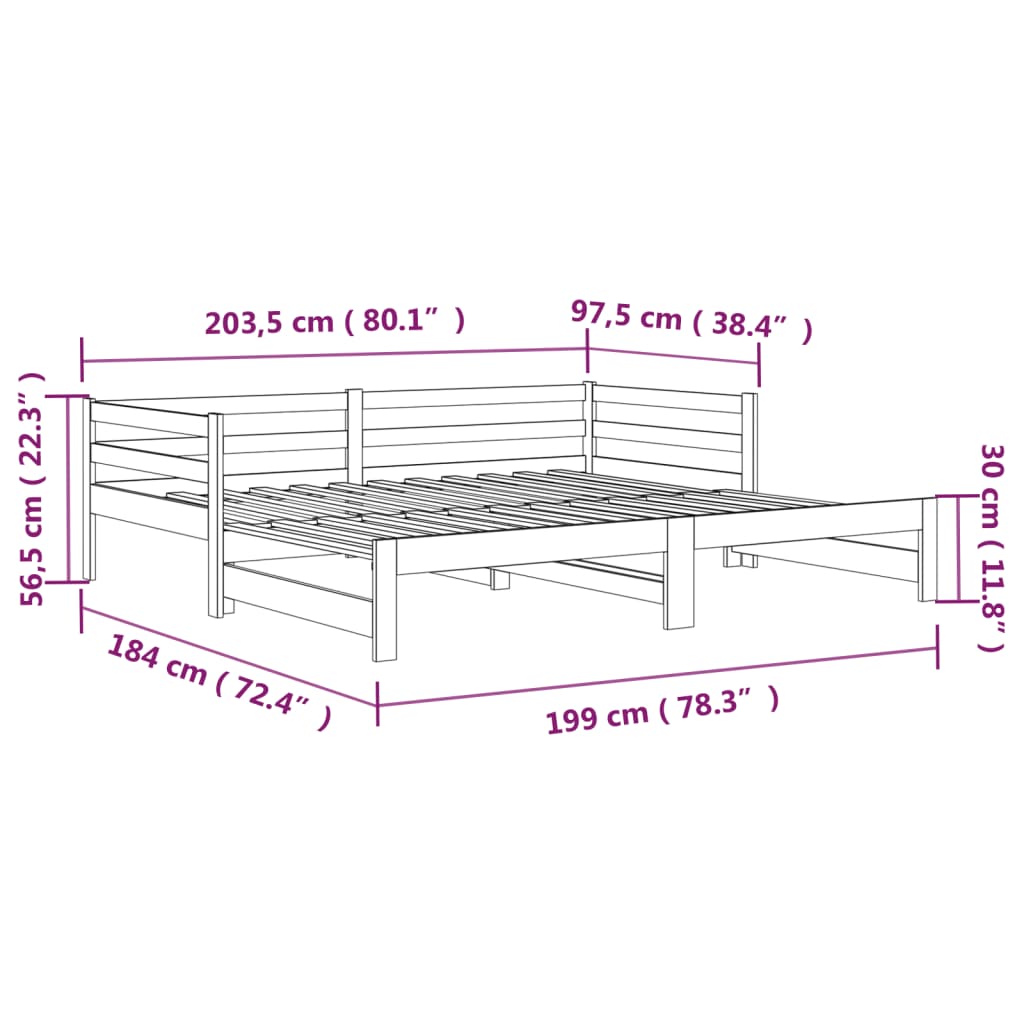 Slaapbank met onderschuifbed 90x200 cm massief grenenhout