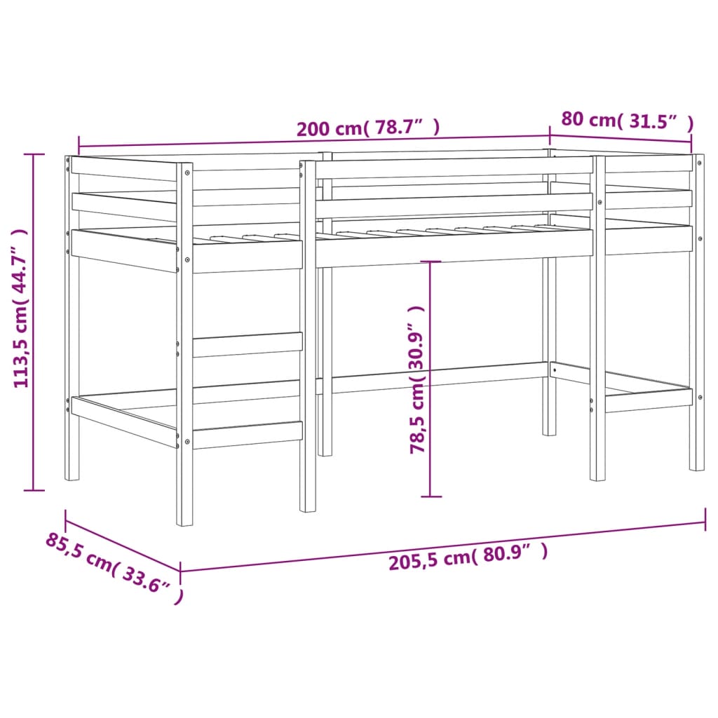 Kinderhoogslaper met ladder 90x200 cm massief grenenhout