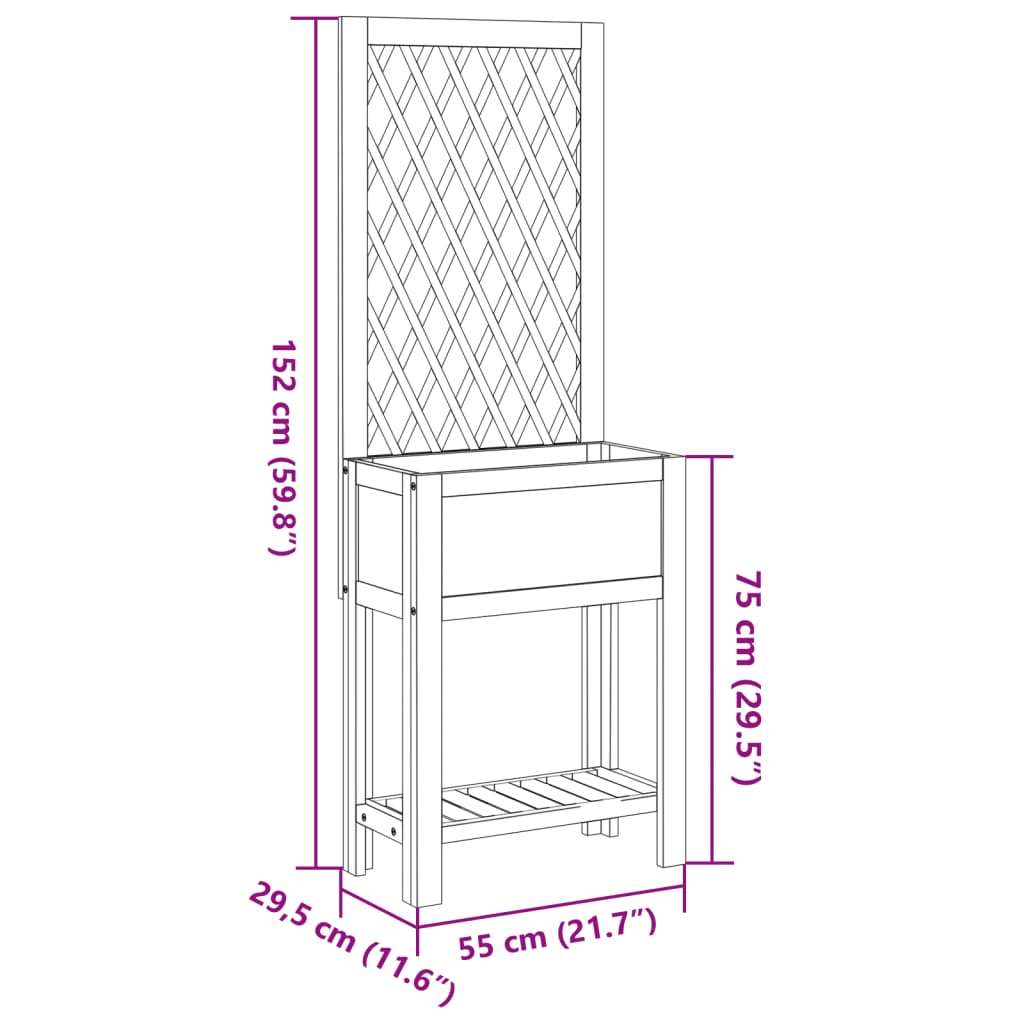 Plantenbak met latwerk en schap 100x32x185 cm acaciahout