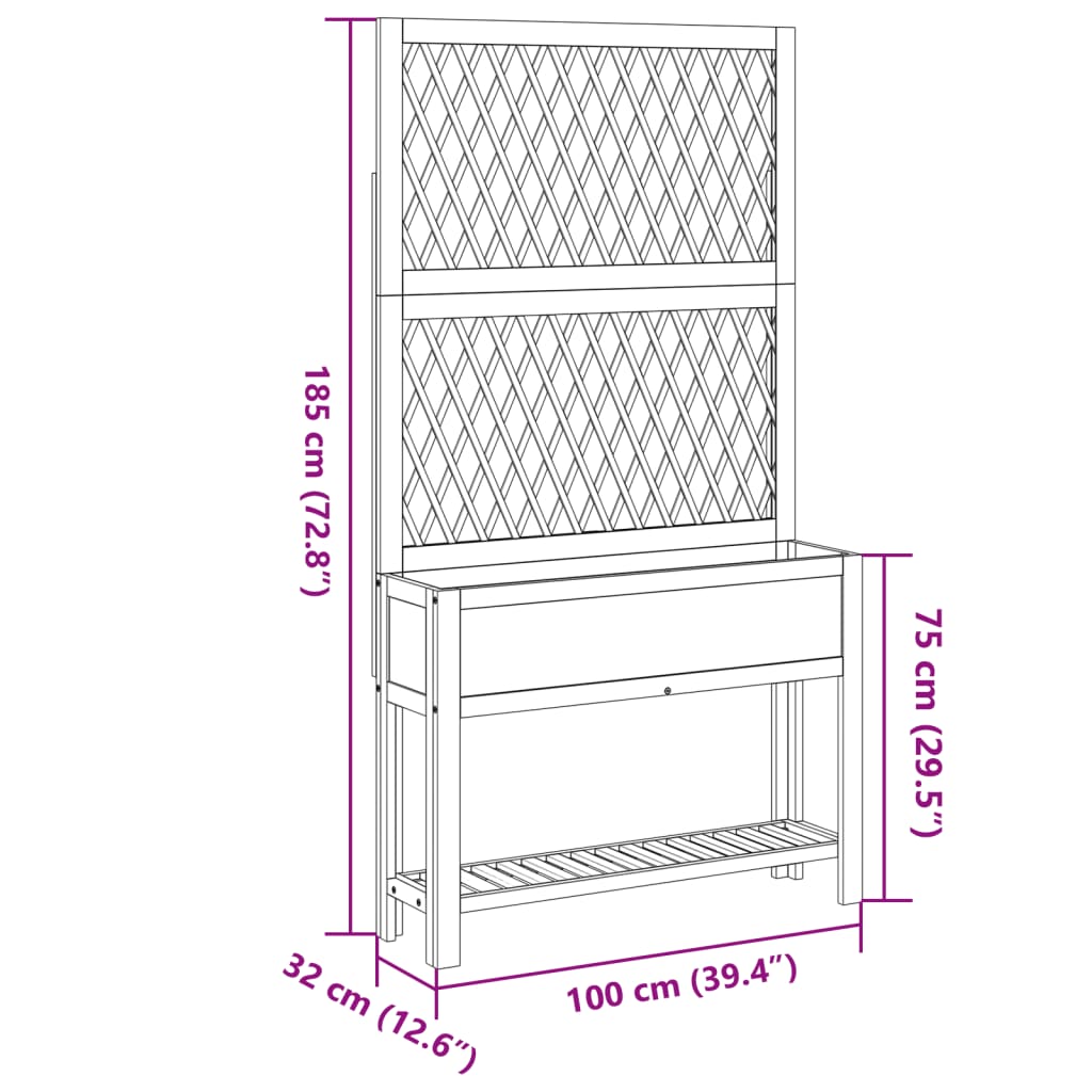 Plantenbak met latwerk en schap 100x32x185 cm acaciahout