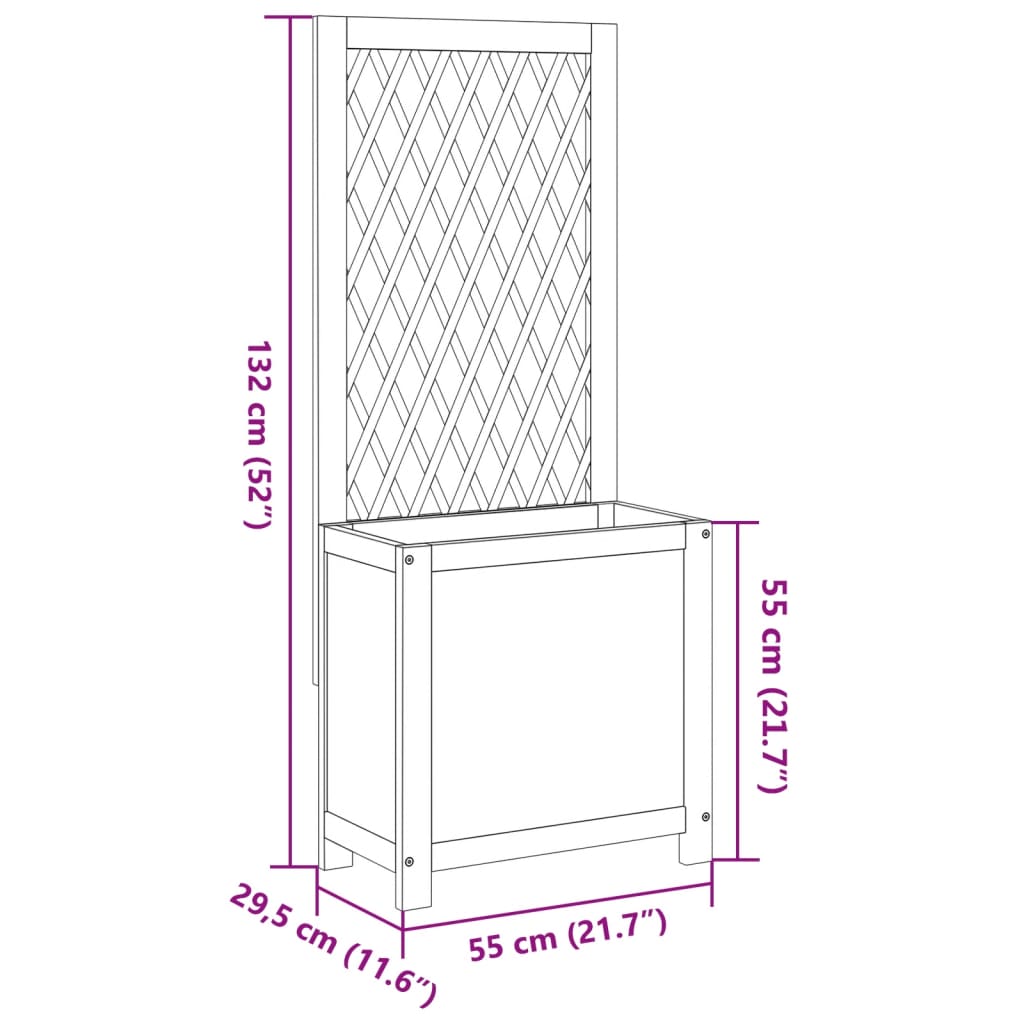 Plantenbak met latwerk 100x32x165 cm massief acaciahout