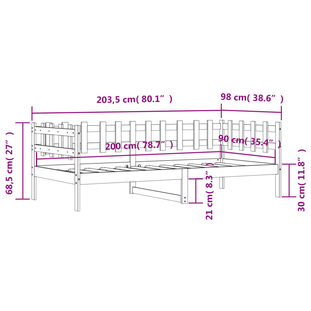 Slaapbank 90x190 cm massief grenenhout