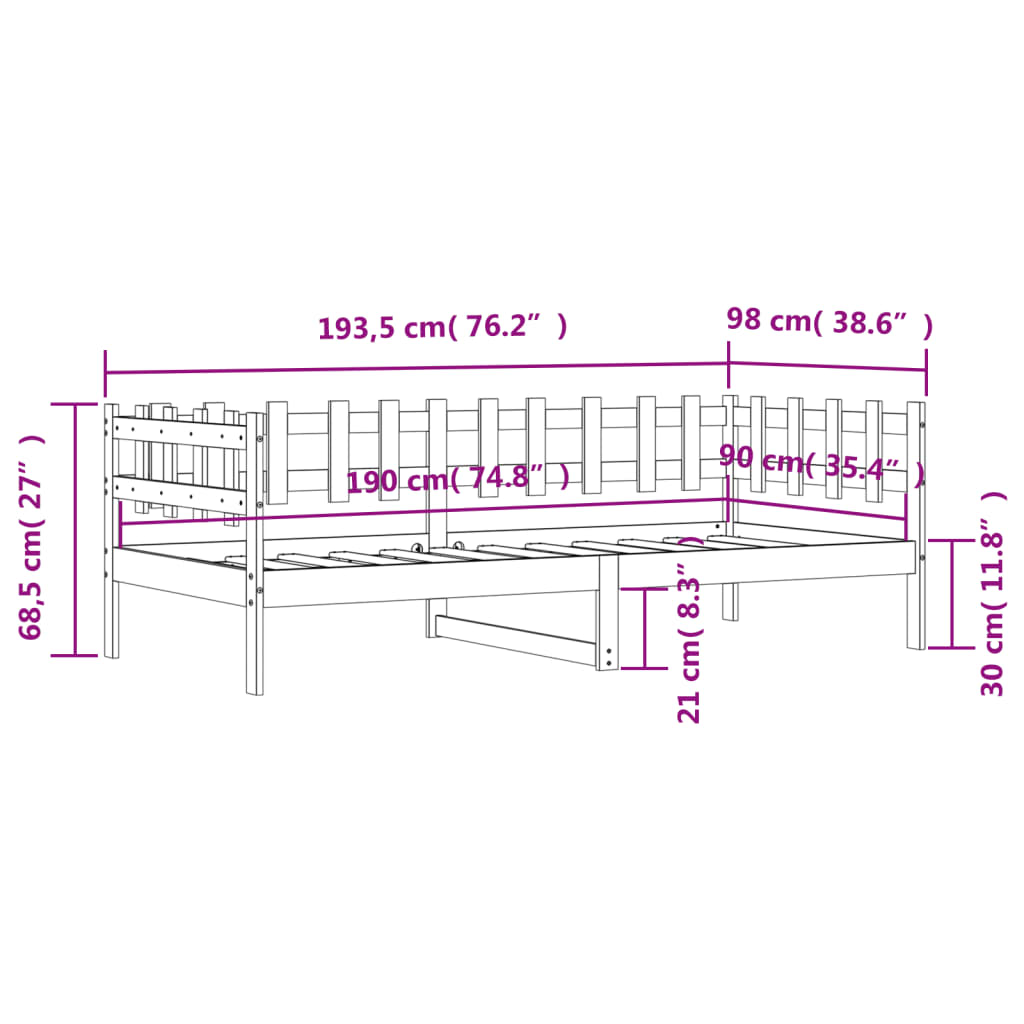 Slaapbank 90x190 cm massief grenenhout