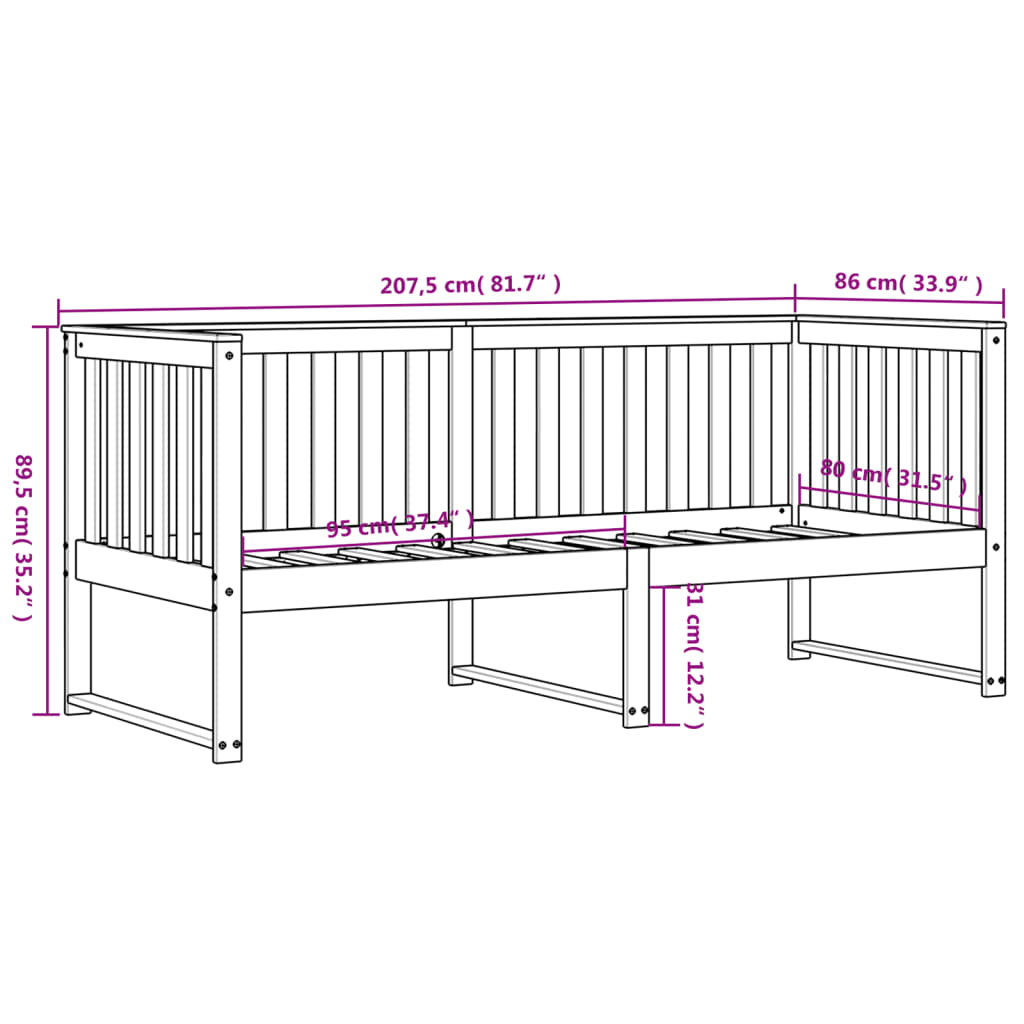 Slaapbank 75x190 cm massief grenenhout wit