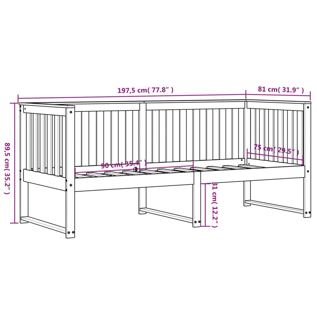 Slaapbank 75x190 cm massief grenenhout wit