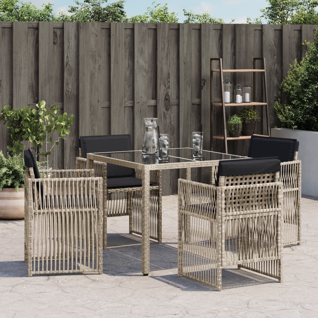 Tuinstoelen 4 st met kussens poly rattan lichtgrijs