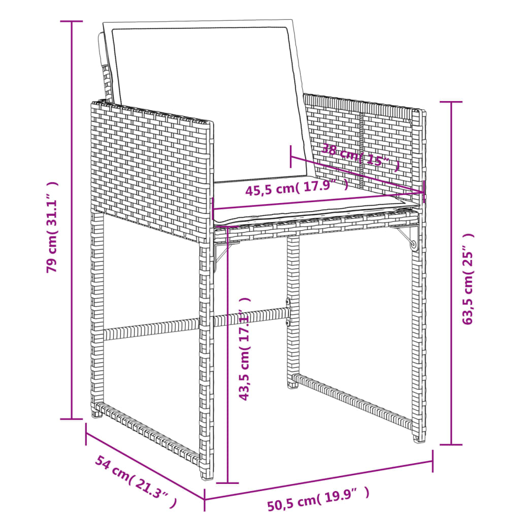 Tuinstoelen 4 st met kussens poly rattan