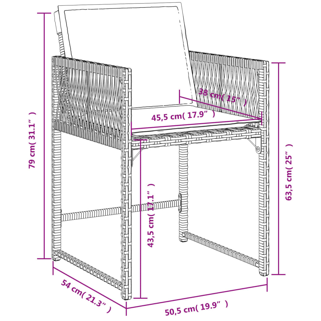 Tuinstoelen 4 st met kussens poly rattan